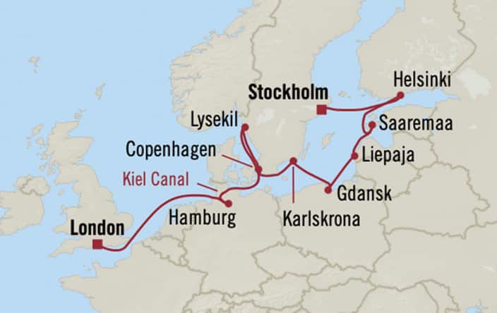 12 Days | London to Stockholm | Sirena | Aug 28, 2024 | SIR240828 London to Stockholm Map
