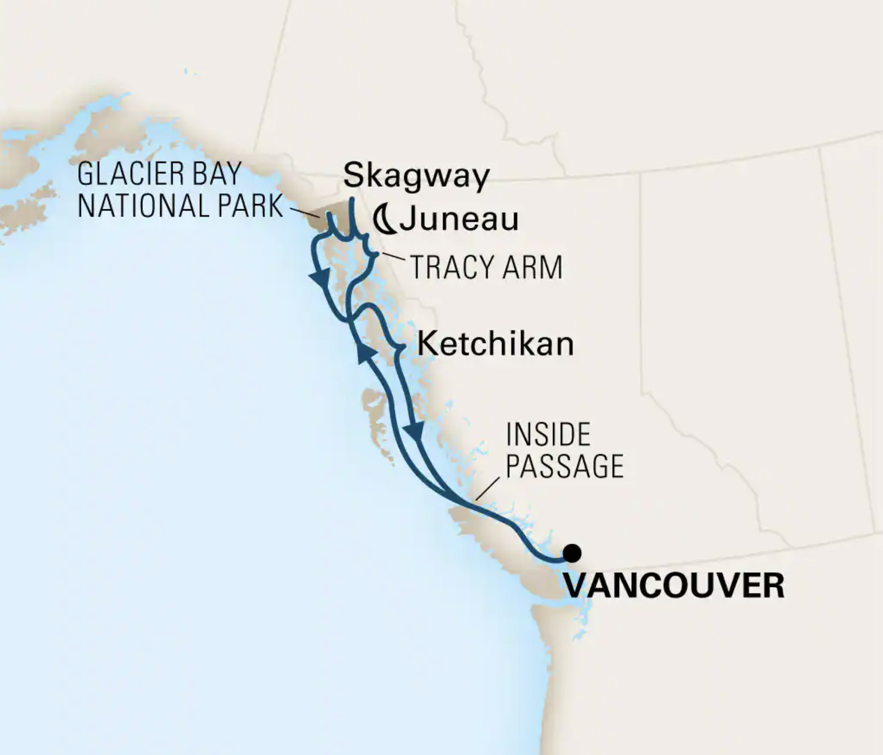 7 Days – Roundtrip Vancouver – Alaska – Sep 14, 2024 Roundtrip Vancouver Map