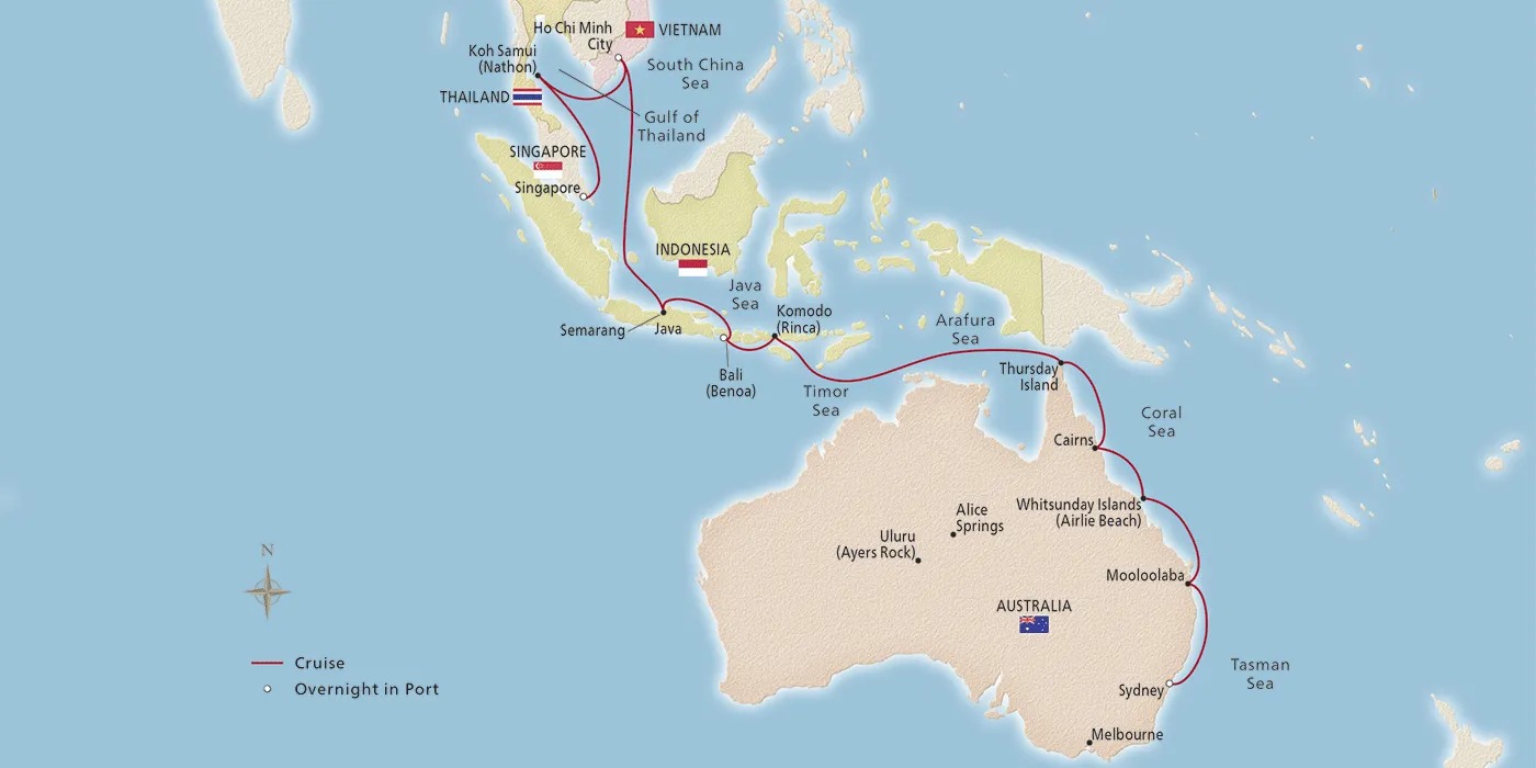 28 Days – Sydney to Singapore – Jewels of Australia & Asia Sydney to Singapore Map