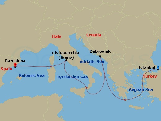 Regent | 10 Nights | Istanbul to Barcelona | Oct 27, 2024 | Voyager Istanbul to Barcelona Map